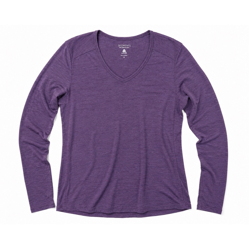 Segments Womens Purple 100% Merino Wool V-Neck Long Sleeve Base Layer Top Size M